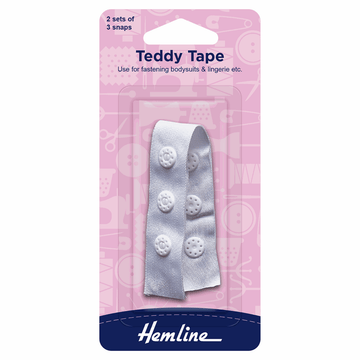 Hemline Teddy Tape 90mm - 2 Sets of 3 Snaps White