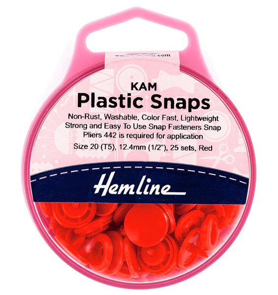 Hemline - Hangsell Kam Plastic Snap - 12.4MM X 25 - RED