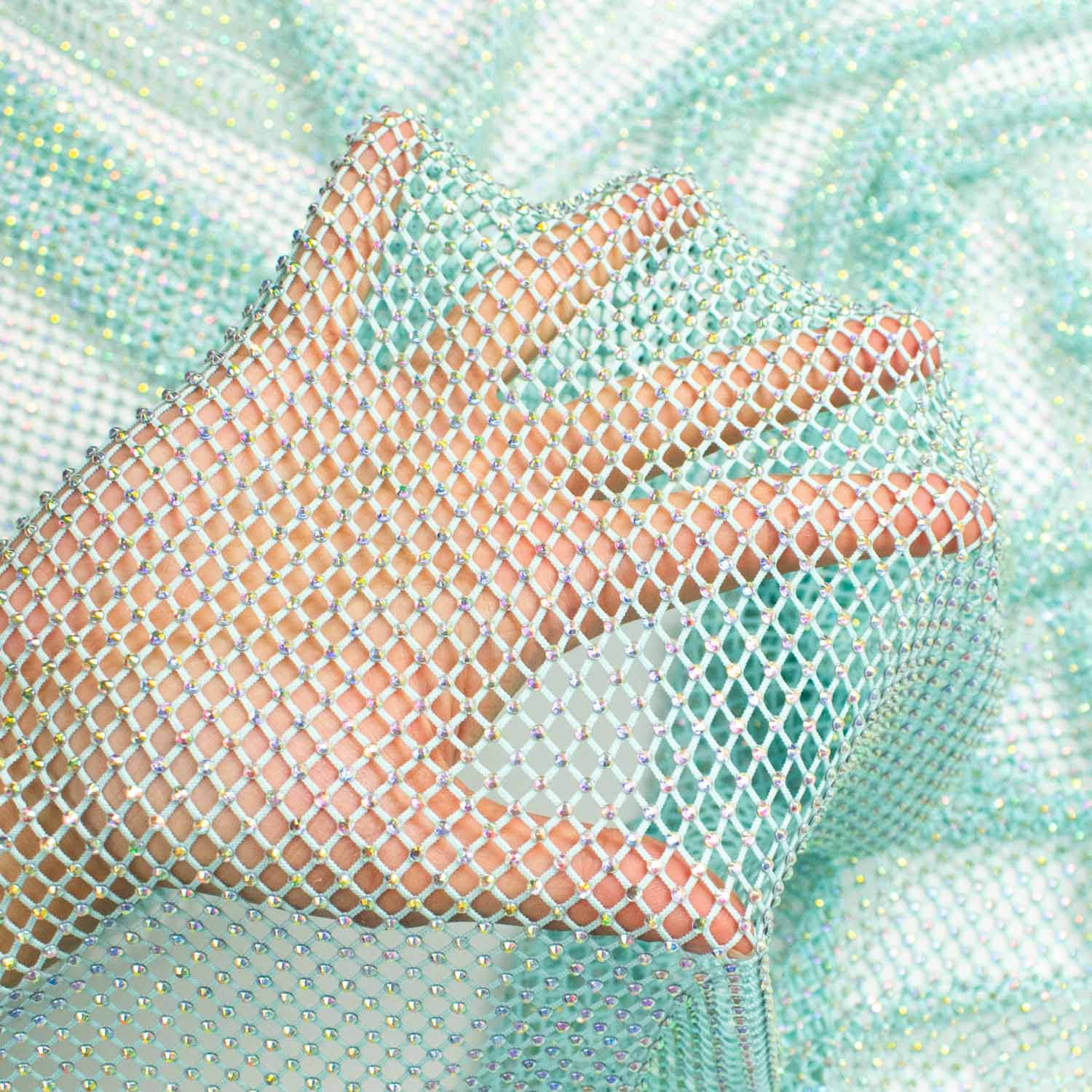 Holographic Diamante/Rhinestone Stretch Mesh