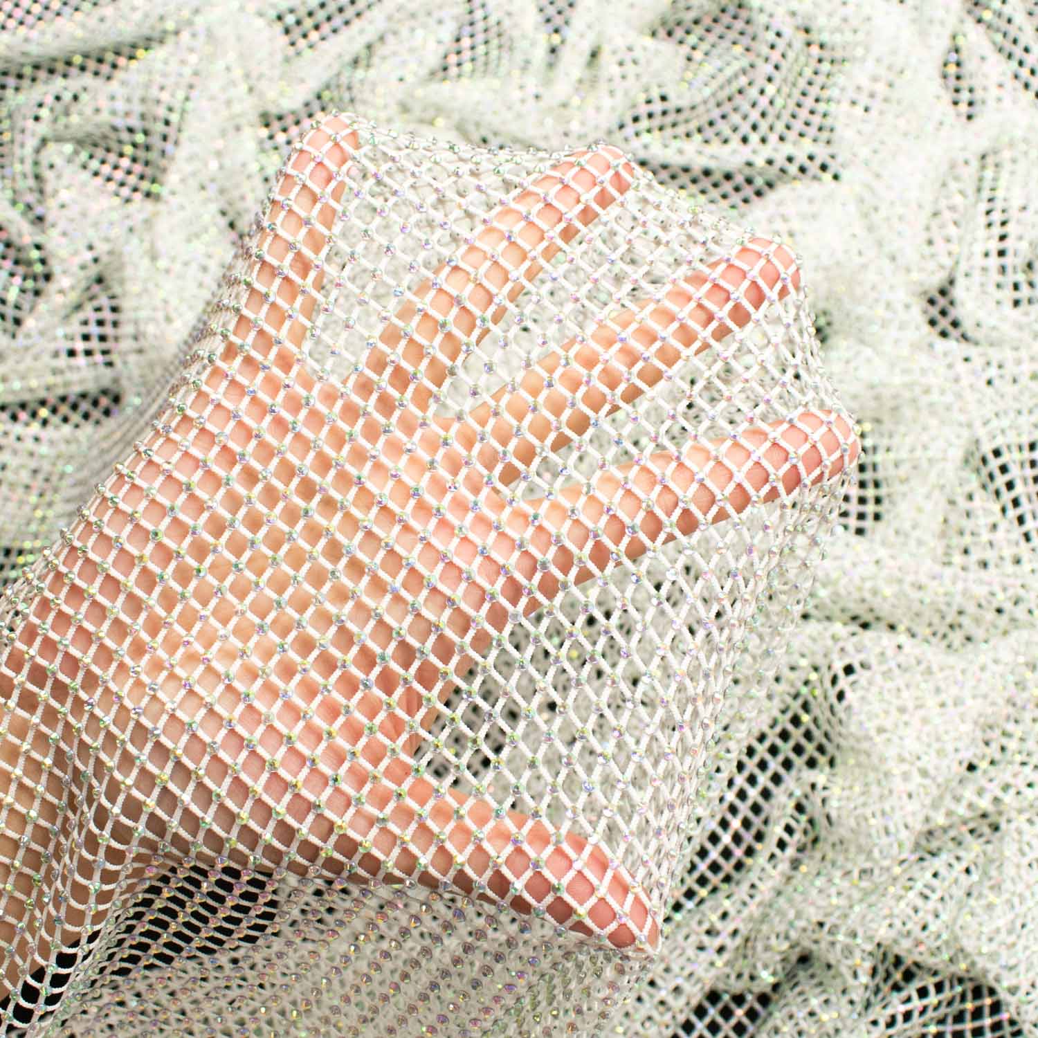 Holographic Diamante/Rhinestone Stretch Mesh
