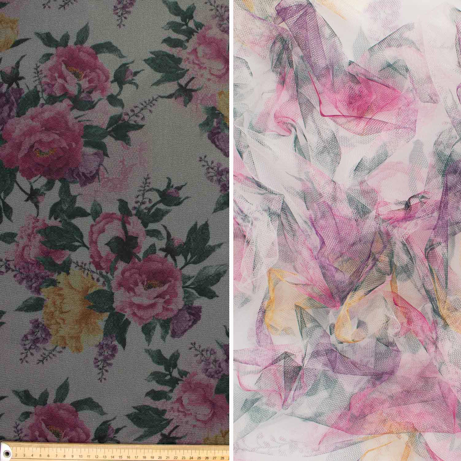 Digital Printed Fine Soft English Tulle - The Devon Collection