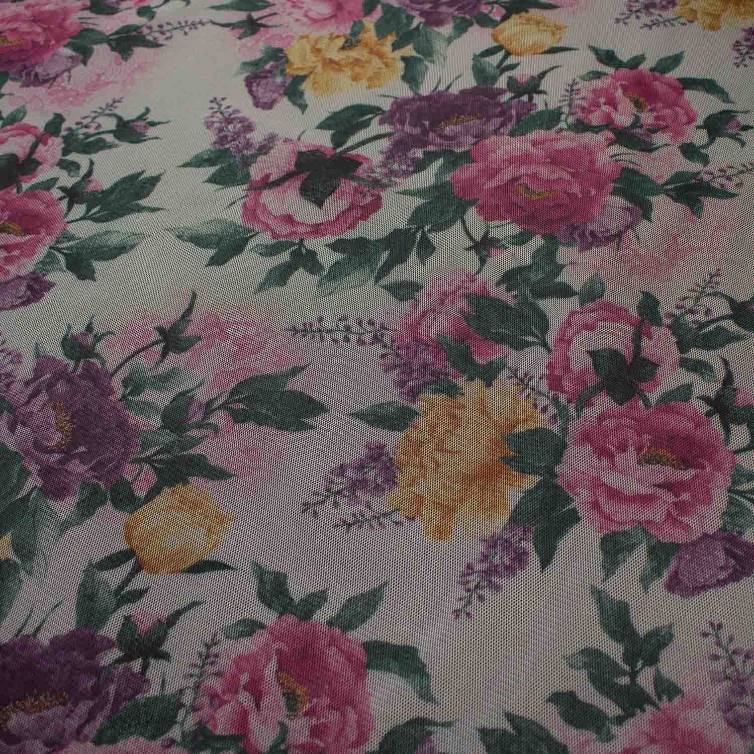 Digital Printed Fine Soft English Tulle Hot Pink Rose