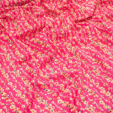 Japanese Pure Cotton Lawn Prints Design-621 Orange Floral Vines on Pink