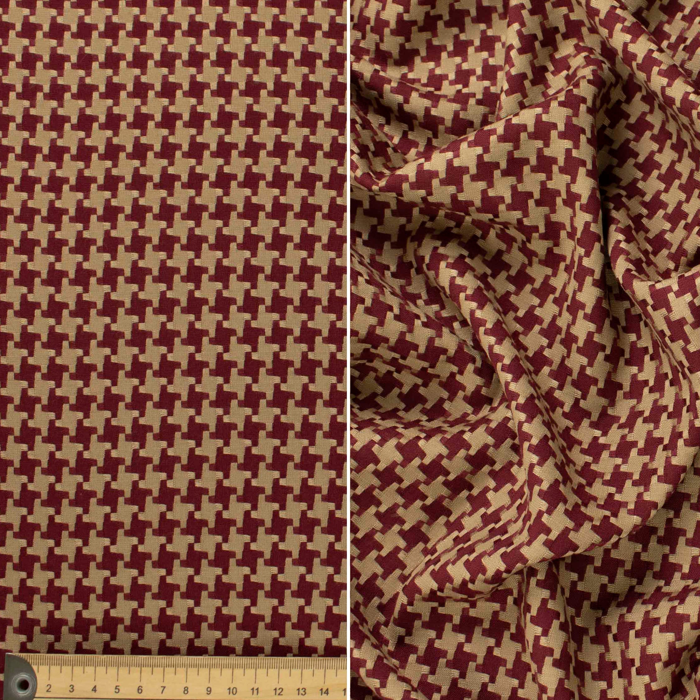 Japanese Loose Weave Red & Beige Houndstooth Check Suiting
