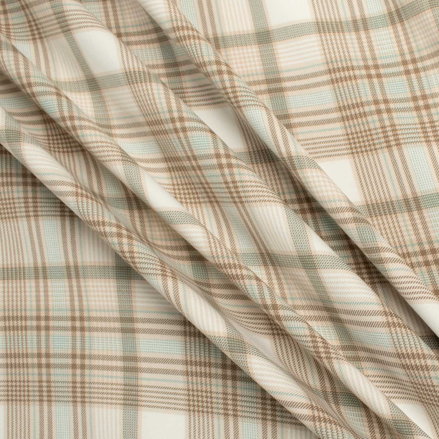 Japanese Printed Slight Stretch Wool Suiting Pattern 05 Beige, White & Mint Checks