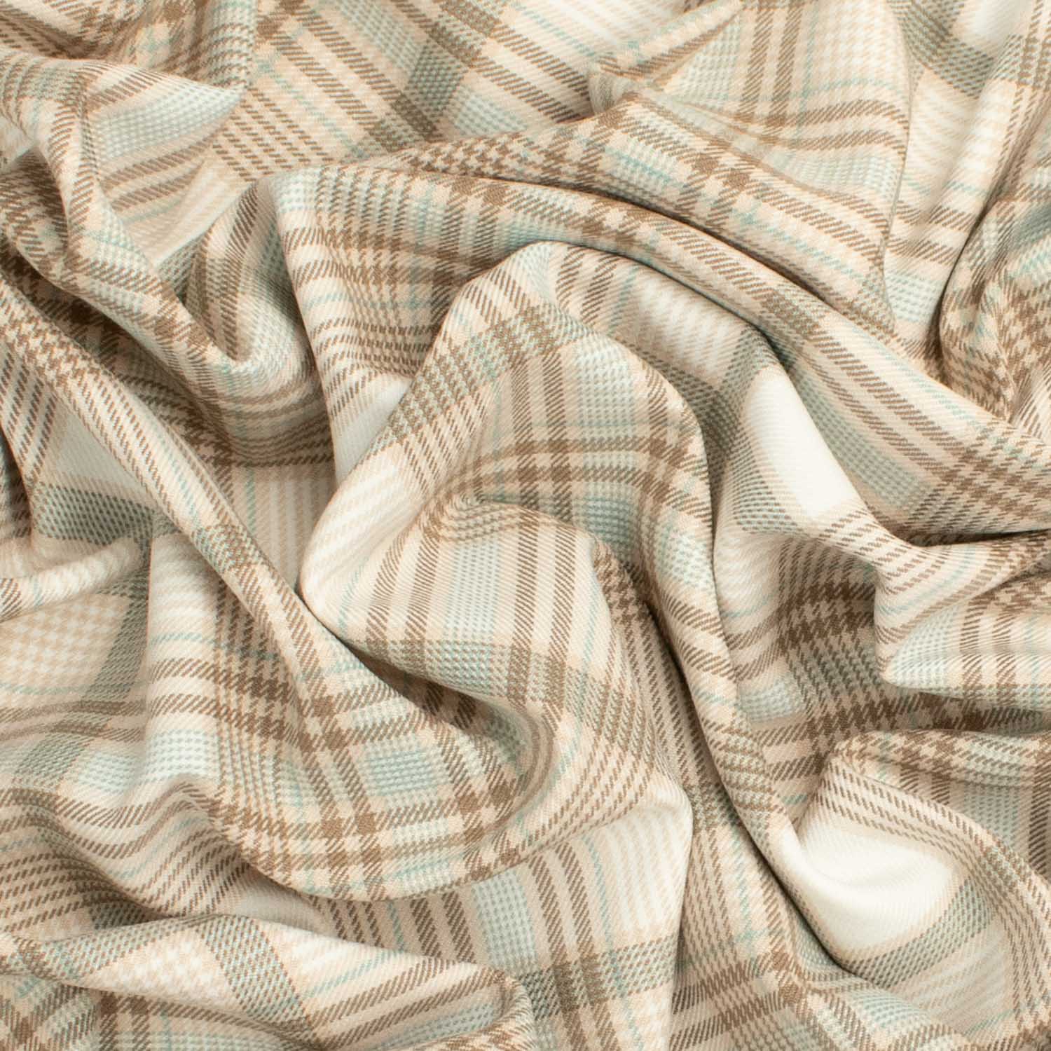 Japanese Printed Slight Stretch Wool Suiting Pattern 05 Beige, White & Mint Checks