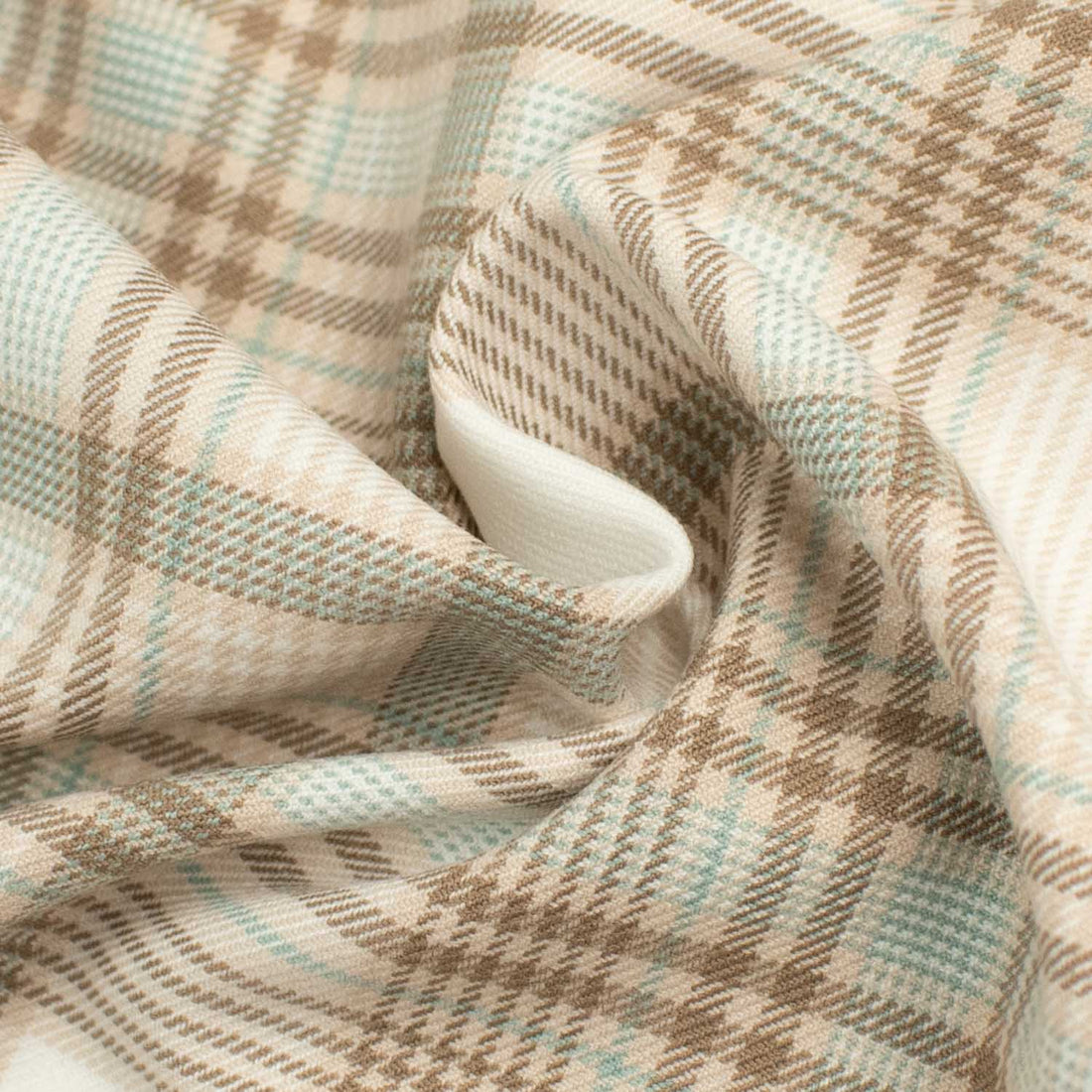 Japanese Printed Slight Stretch Wool Suiting Pattern 05 Beige, White & Mint Checks