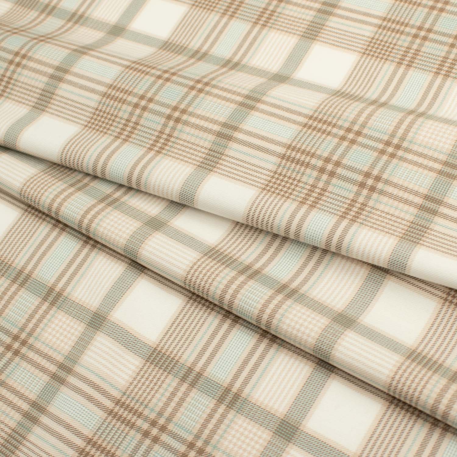 Japanese Printed Slight Stretch Wool Suiting Pattern 05 Beige, White & Mint Checks