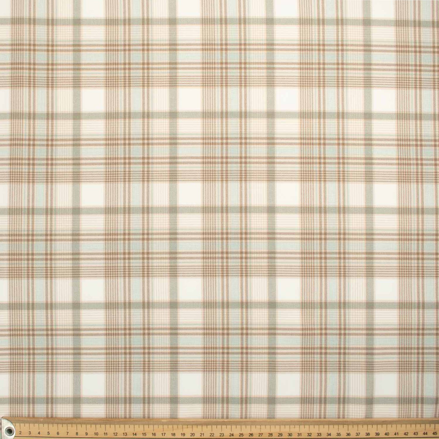 Japanese Printed Slight Stretch Wool Suiting Pattern 05 Beige, White & Mint Checks