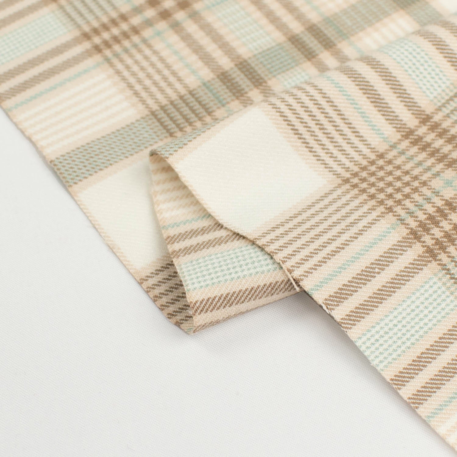 Japanese Printed Slight Stretch Wool Suiting Pattern 05 Beige, White & Mint Checks