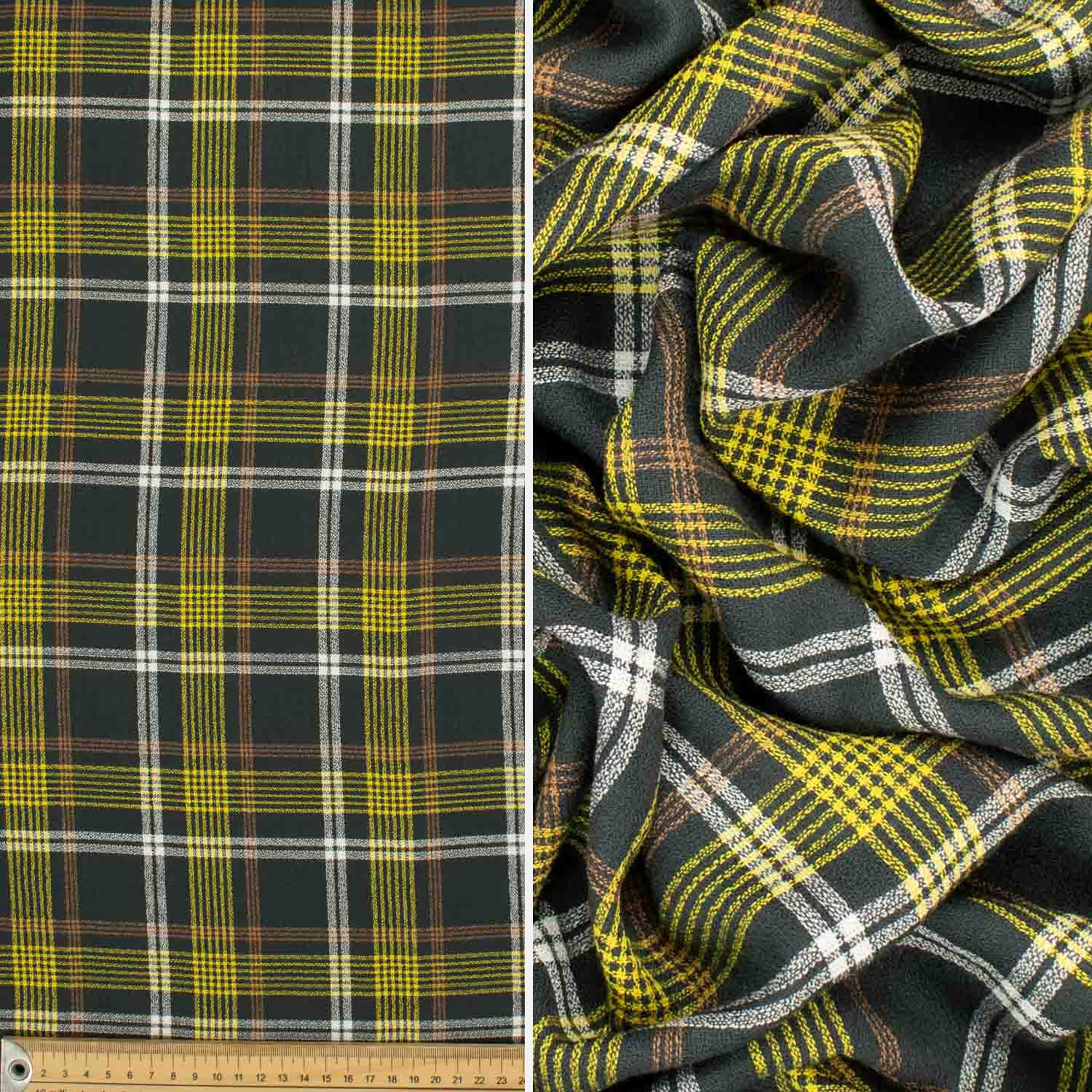 Japanese Printed Wool Suiting Pattern 04 Yellow & Dark Grey Checks ...