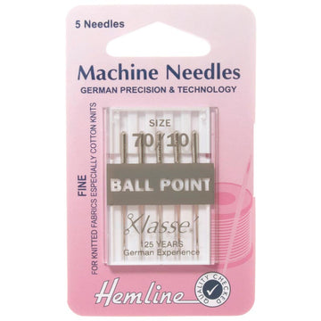 Hemline Klasse Sewing Machine Needles Ball Point 70/10 - 5 Per Cassette