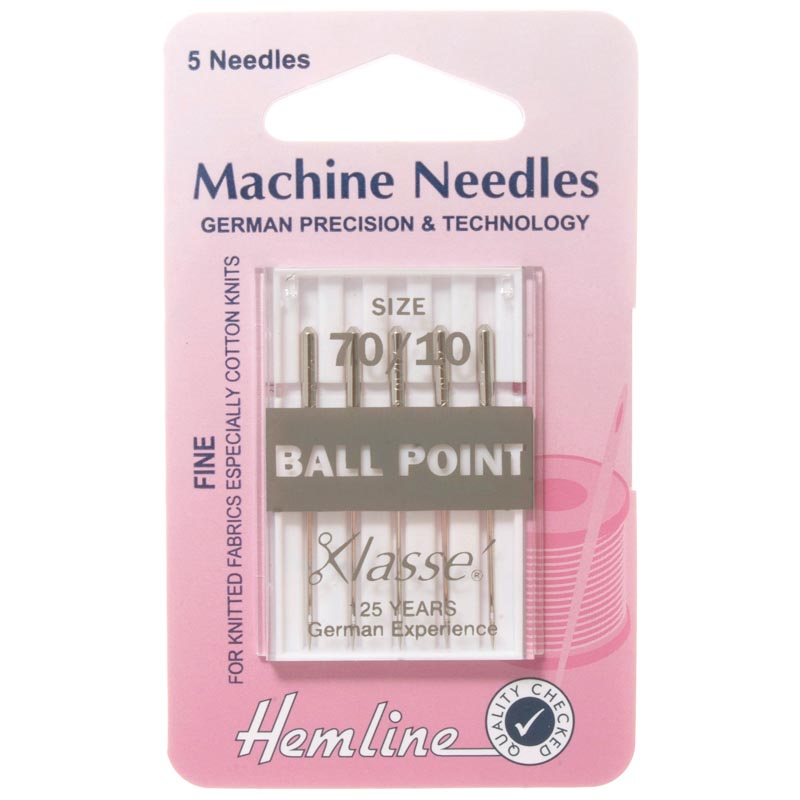 Hemline Klasse Sewing Machine Needles Ball Point 70/10 - 5 Per Cassette
