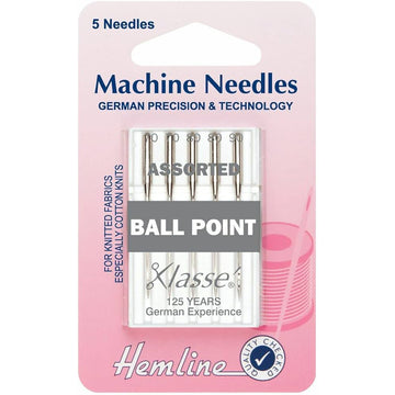 Hemline Klasse Sewing Machine Needles Ball Point Assorted 70/80/90 - 5 Per Cassette