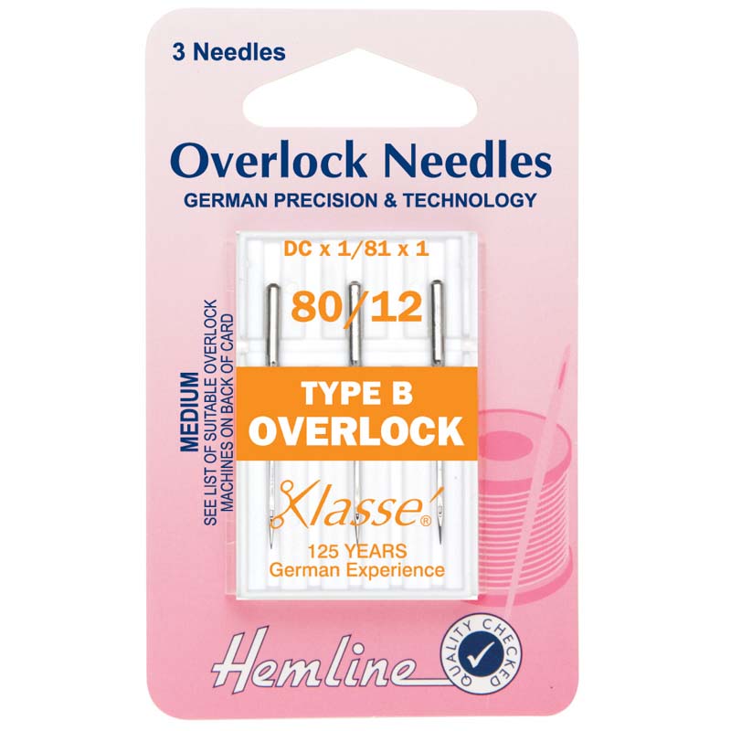 Hemline Klasse Sewing Machine Needles Overlocker Type K 80/12 - 3 Per Cassette