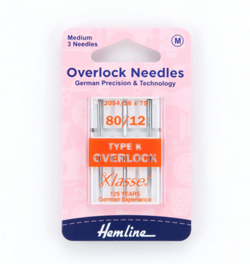 Hemline Klasse Sewing Machine Needles Overlocker Type B 80/12 - 3 Per Cassette