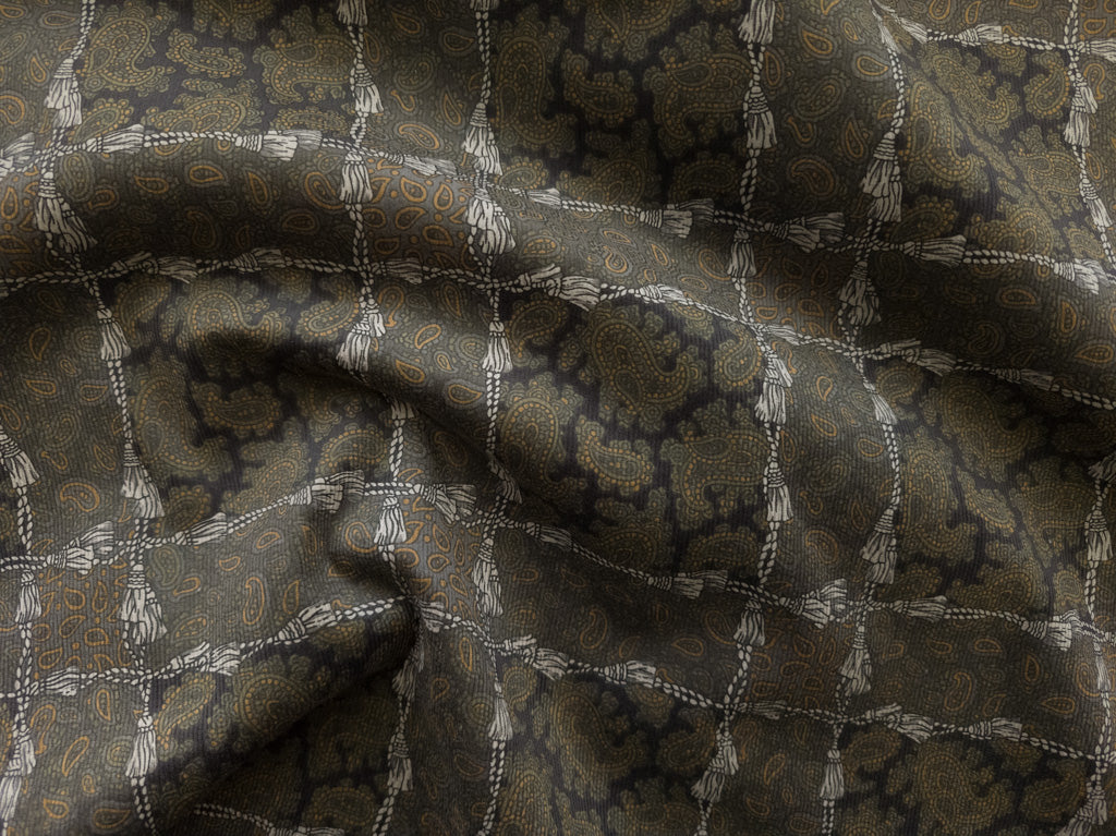 Hokkoh® Japanese Regal Paisley Printed Fine Pinwale Corduroy