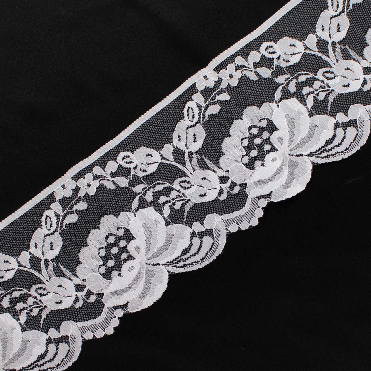 Nylon Lace Trim Design-16 White Floral 95mm