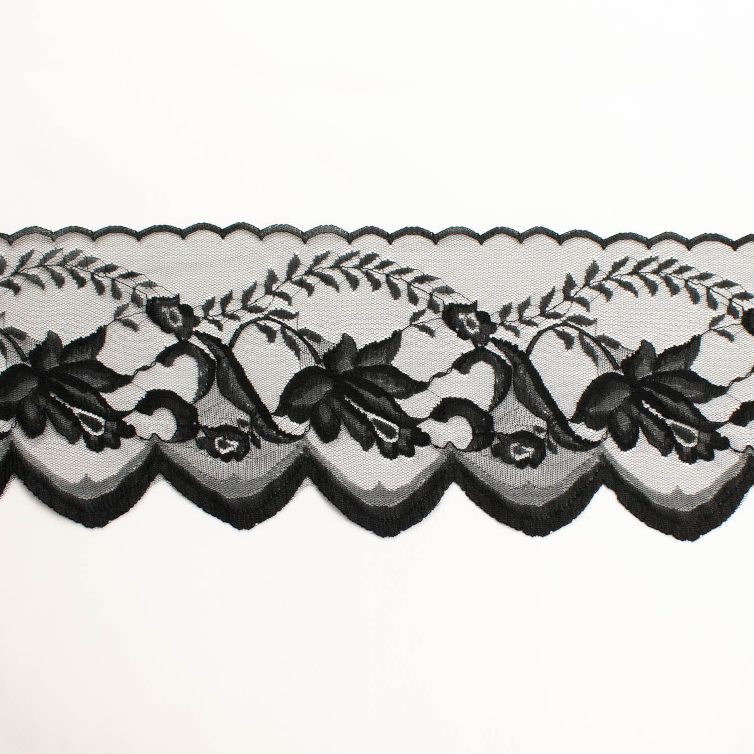 Nylon Lace Trim Design-17 Black Floral Vines 135mm