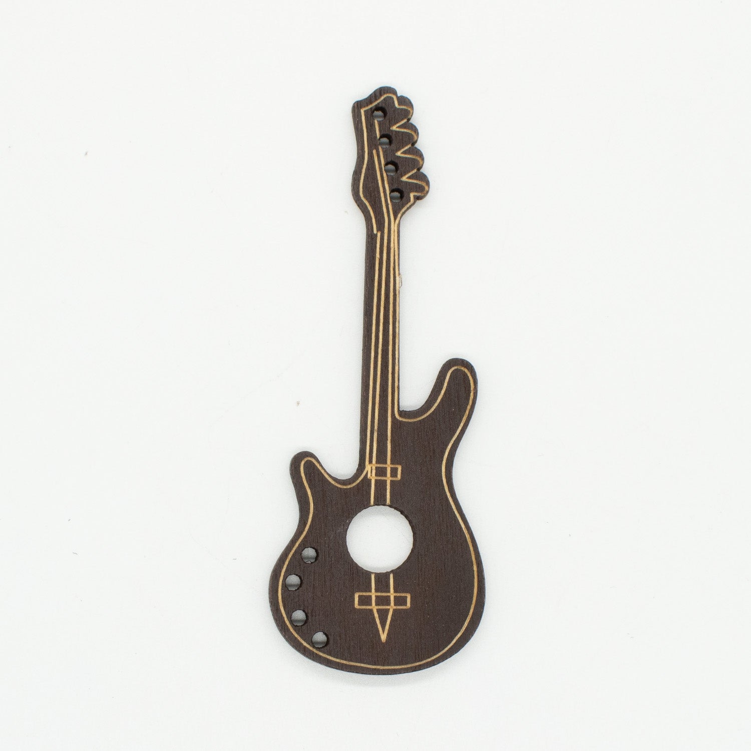 Brown Guitar Music Laser Cut Wooden Motif Pendant Charm