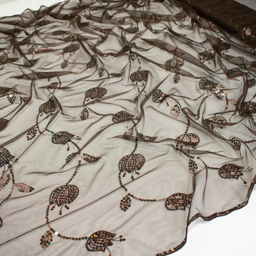 Light Sequin Tulle Lace Design-14 Brown