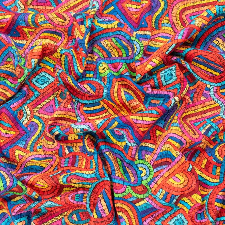 Linen Rayon Digital Print Design-3 Multicolour Paisley Mosaic