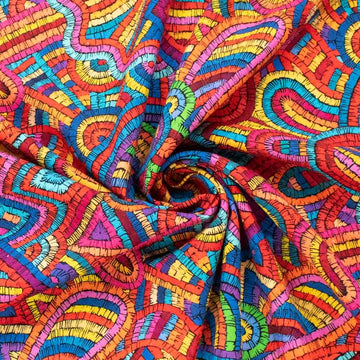Linen Rayon Digital Print Design-3 Multicolour Paisley Mosaic