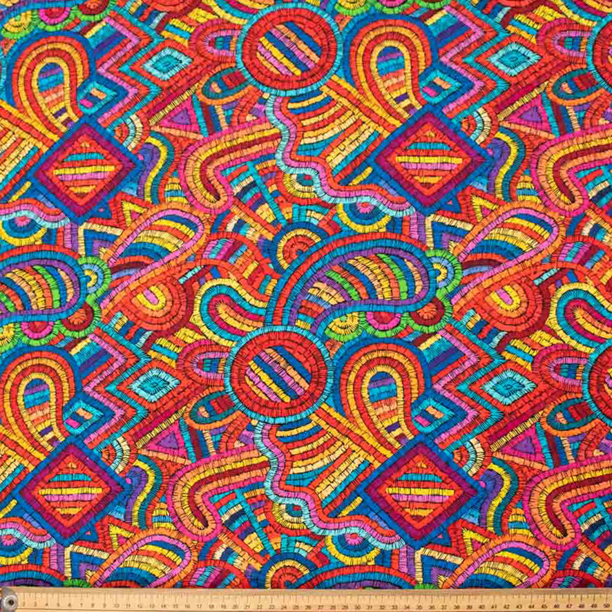 Linen Rayon Digital Print Design-3 Multicolour Paisley Mosaic