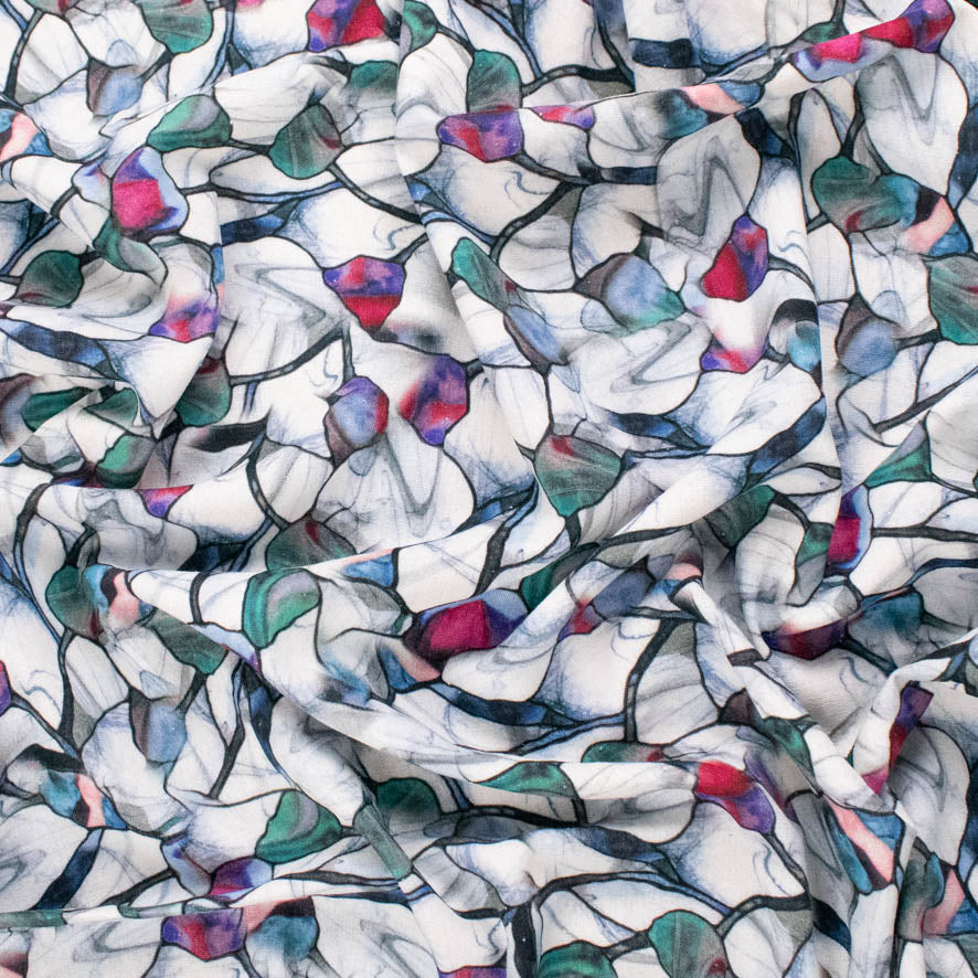 Linen Rayon Digital Print Design-4 Blue Abstract Leaves