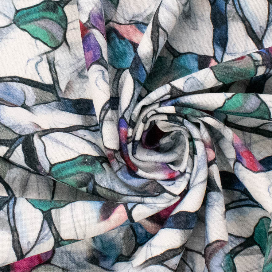Linen Rayon Digital Print Design-4 Blue Abstract Leaves