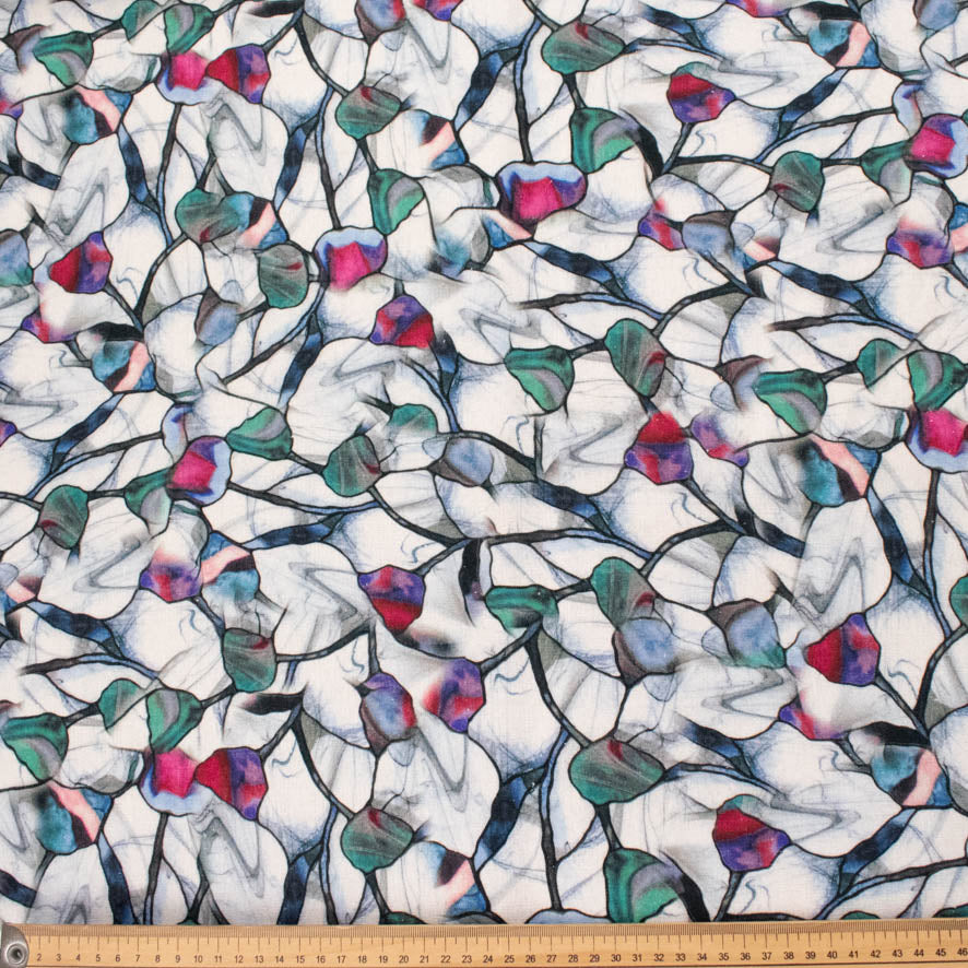 Linen Rayon Digital Print Design-4 Blue Abstract Leaves