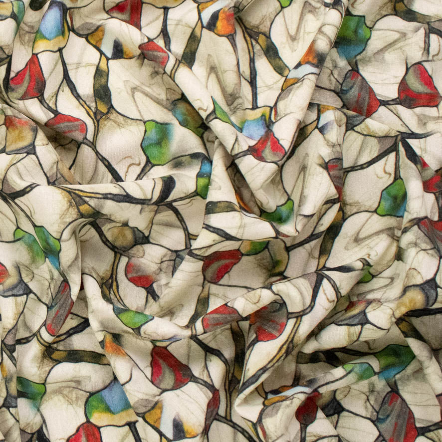 Linen Rayon Digital Print Design-4 Red & Green Abstract Leaves