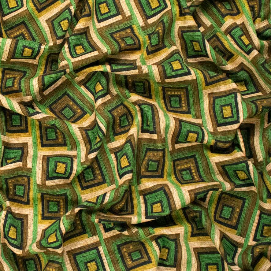 Linen Rayon Digital Print Design-5 Green Checks