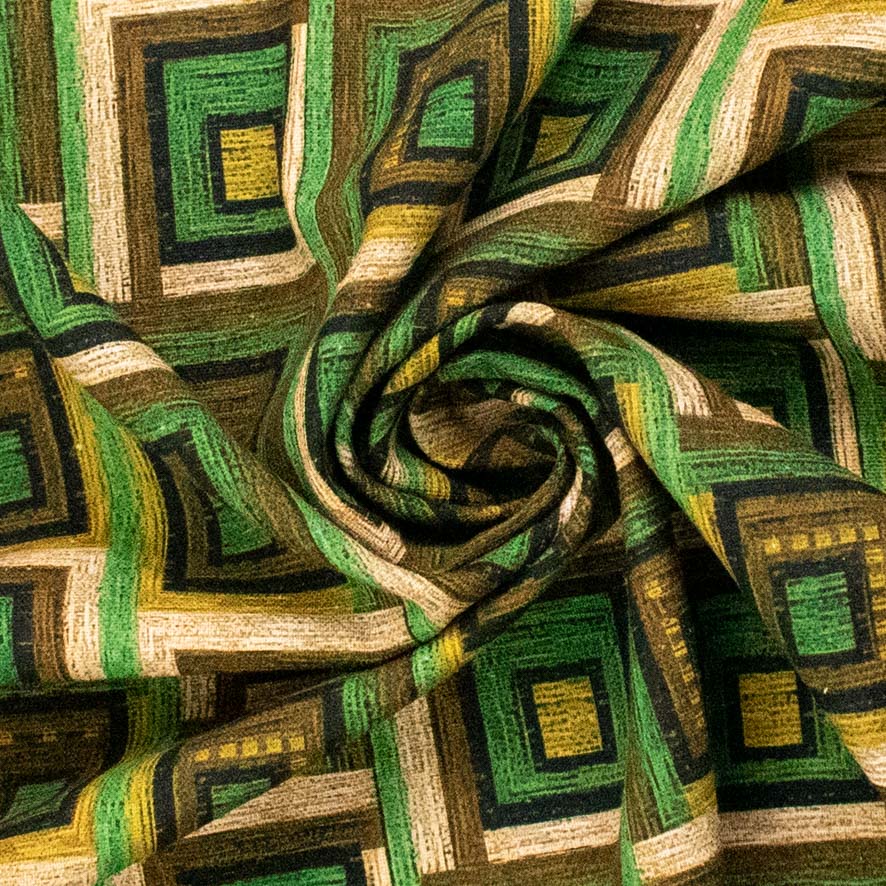 Linen Rayon Digital Print Design-5 Green Checks