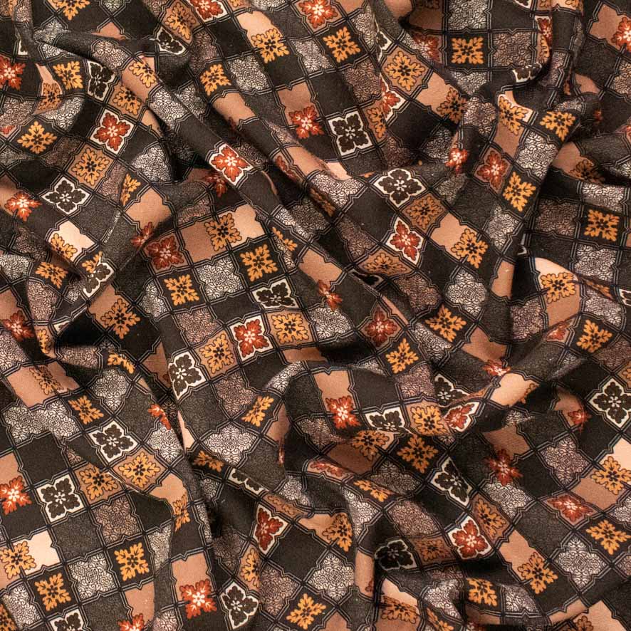 Linen Rayon Digital Print Design-7 Brown Diamond Grid