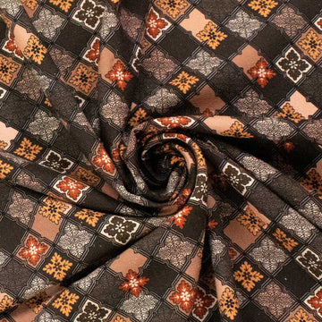 Linen Rayon Digital Print Design-7 Brown Diamond Grid