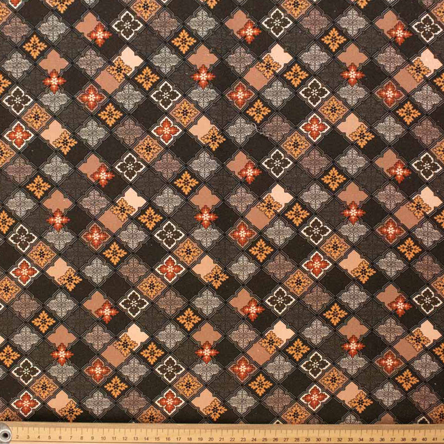 Linen Rayon Digital Print Design-7 Brown Diamond Grid