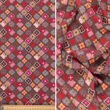 Linen Rayon Digital Print Design-7 Raspberry Diamond Grid