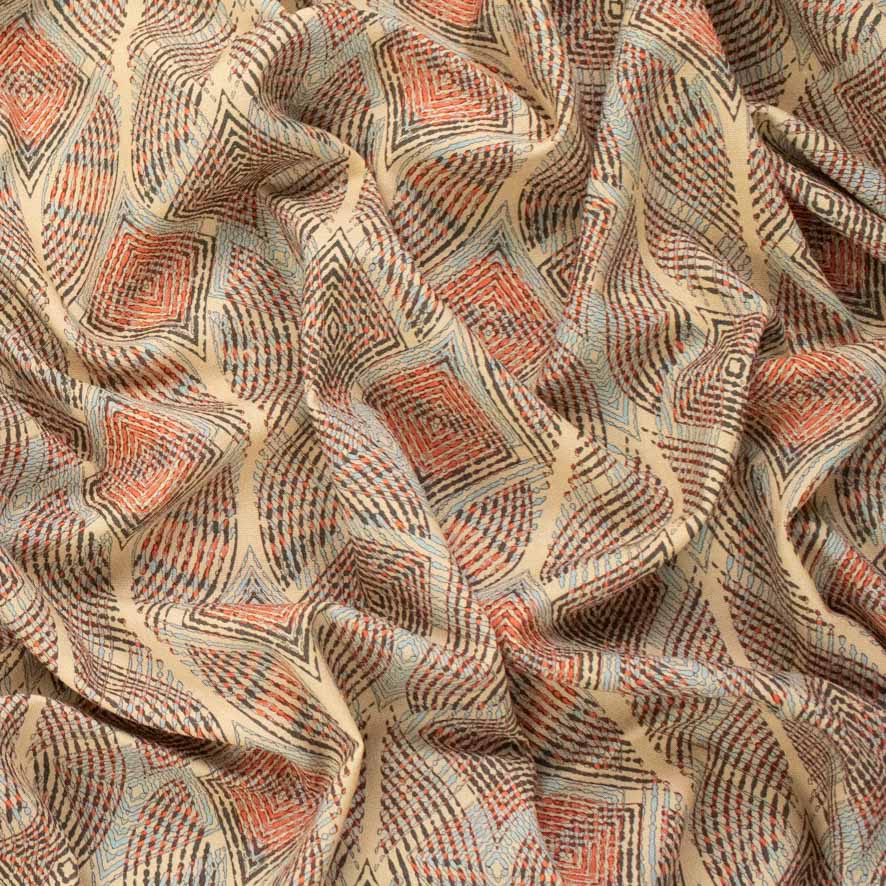 Linen Rayon Digital Print Design-9 Beige Abstract Leaf-like Diamond