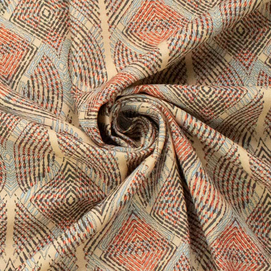 Linen Rayon Digital Print Design-9 Beige Abstract Leaf-like Diamond