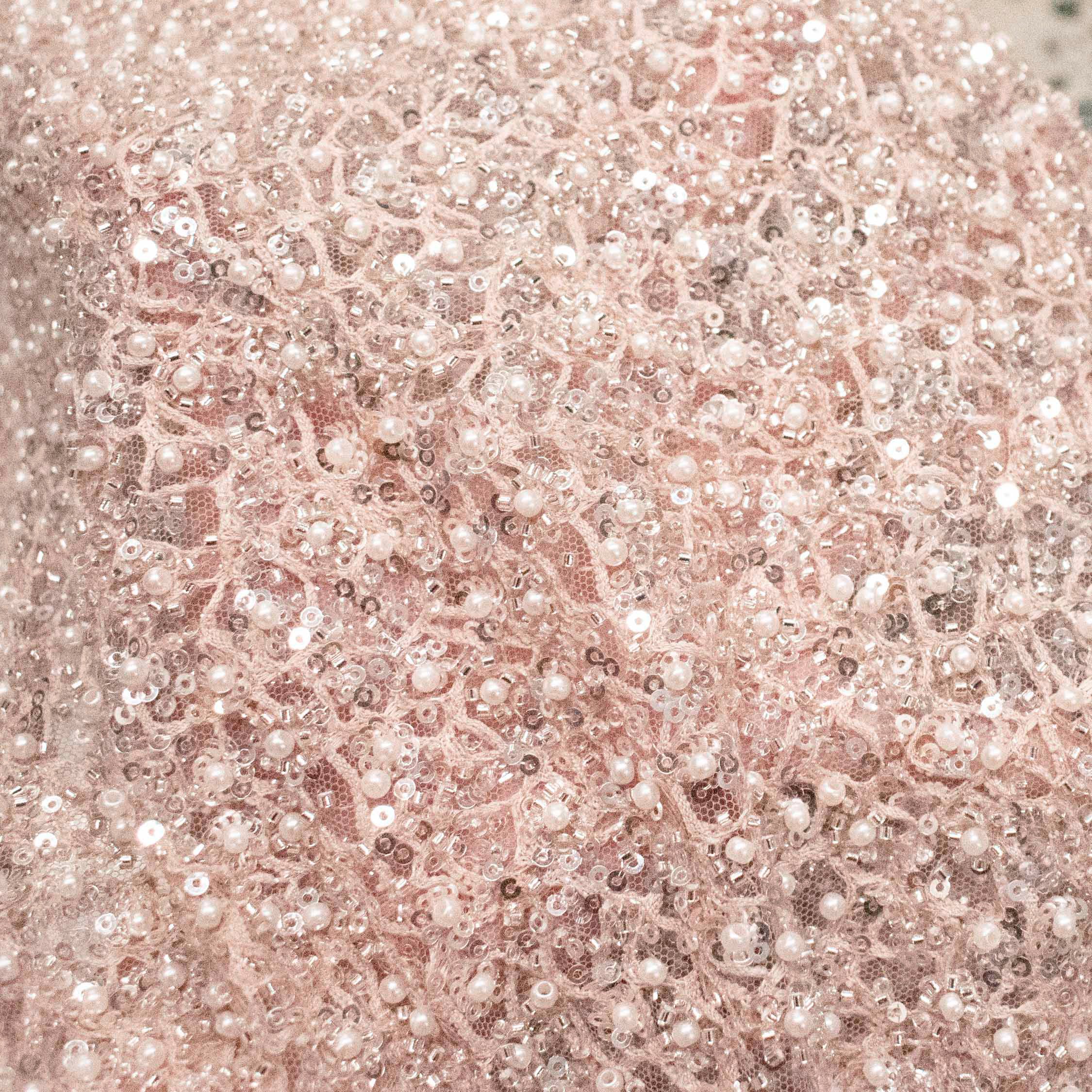 Luxury Pearl & Crystal Beaded Sequins Mesh Lace – SS41902 Peach Corded Net