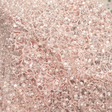 Luxury Pearl & Crystal Beaded Sequins Mesh Lace – SS41902 Peach Corded Net