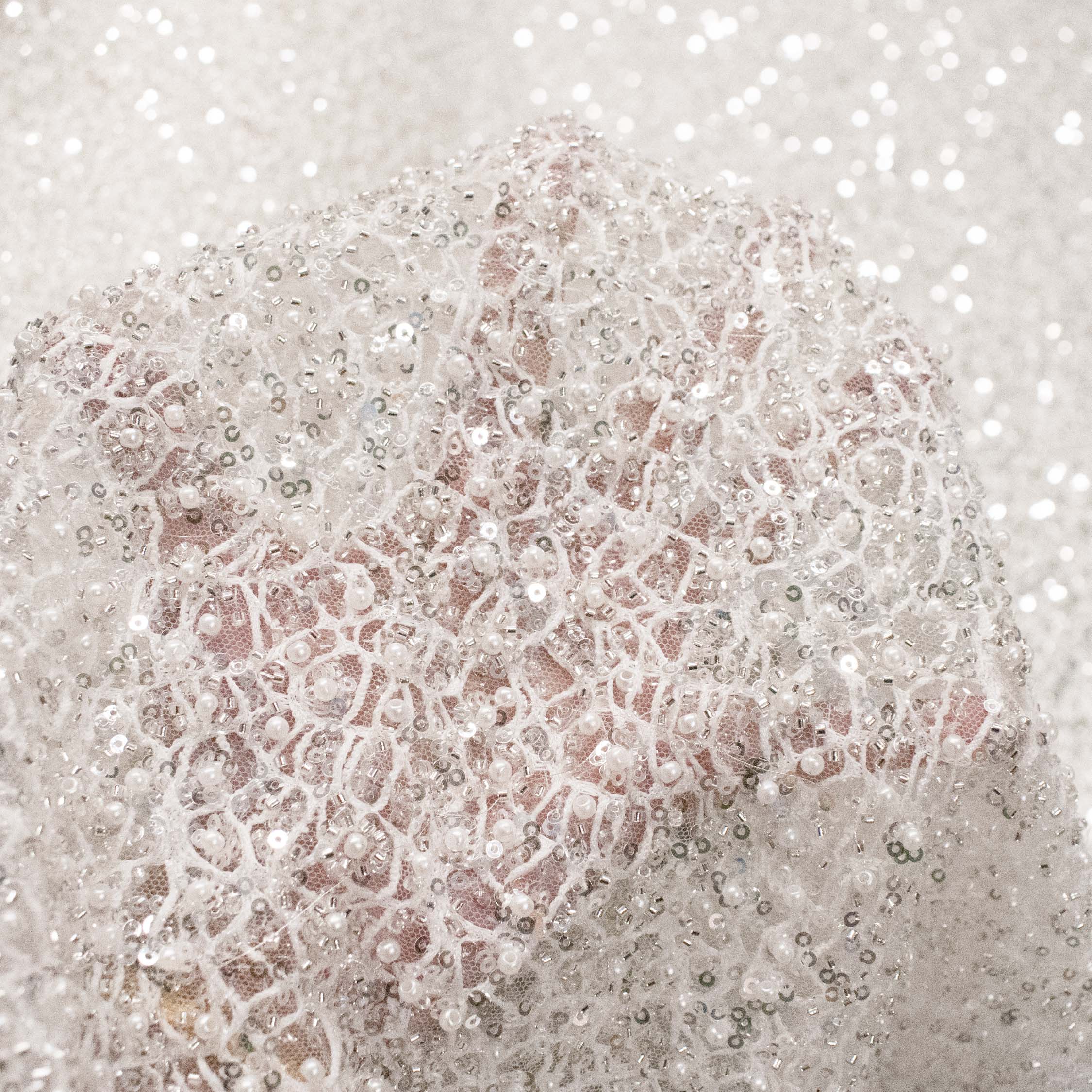 Luxury Pearl & Crystal Beaded Sequins Mesh Lace – SS41902 White Corded Net