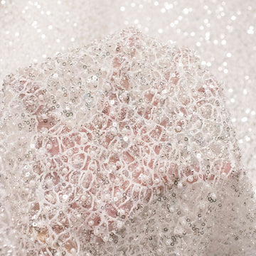 Luxury Pearl & Crystal Beaded Sequins Mesh Lace – SS41902 White Corded Net