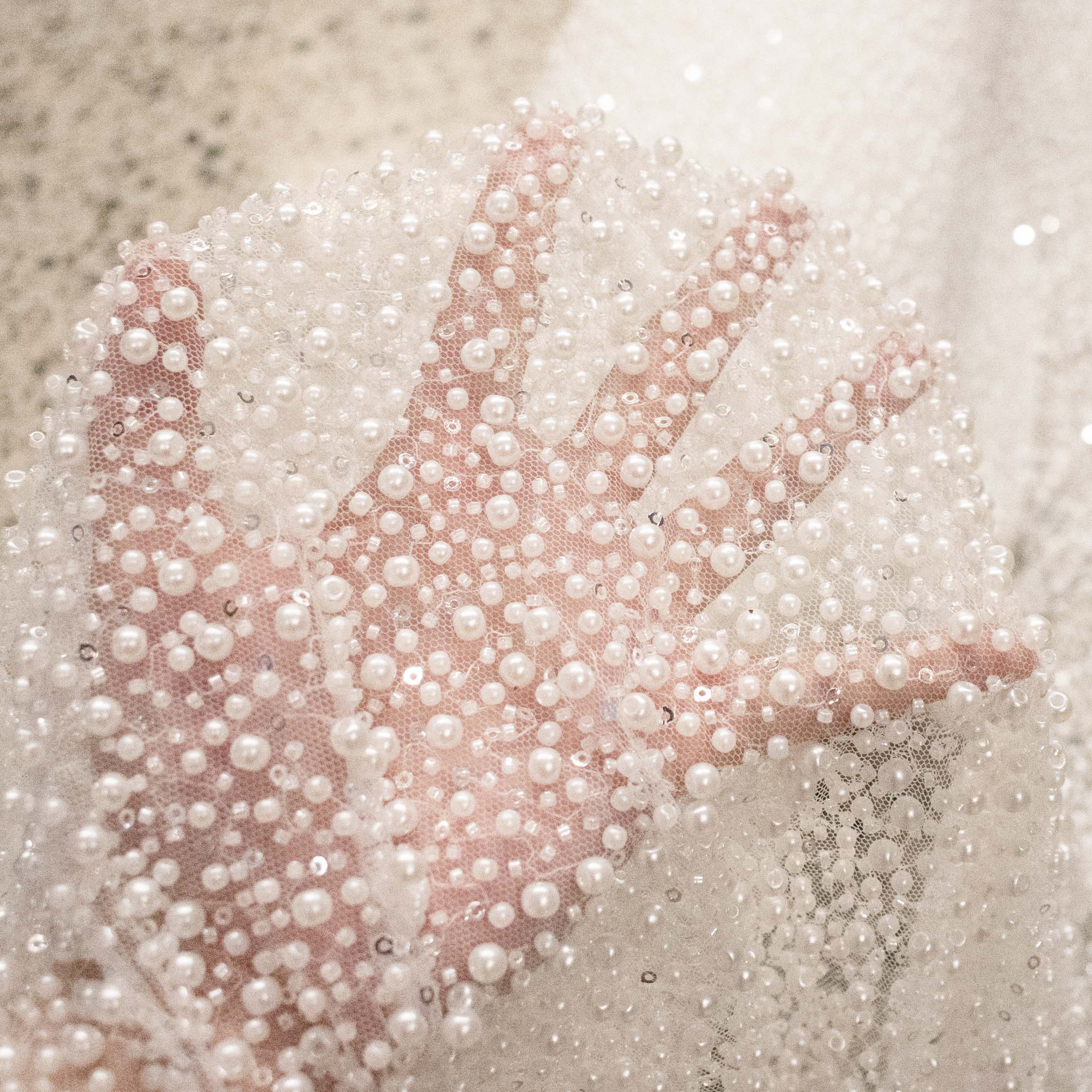 Luxury Pearl & Crystal Beaded Sequins Mesh Lace – SS41903 White