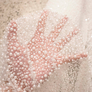 Luxury Pearl & Crystal Beaded Sequins Mesh Lace – SS41903 White