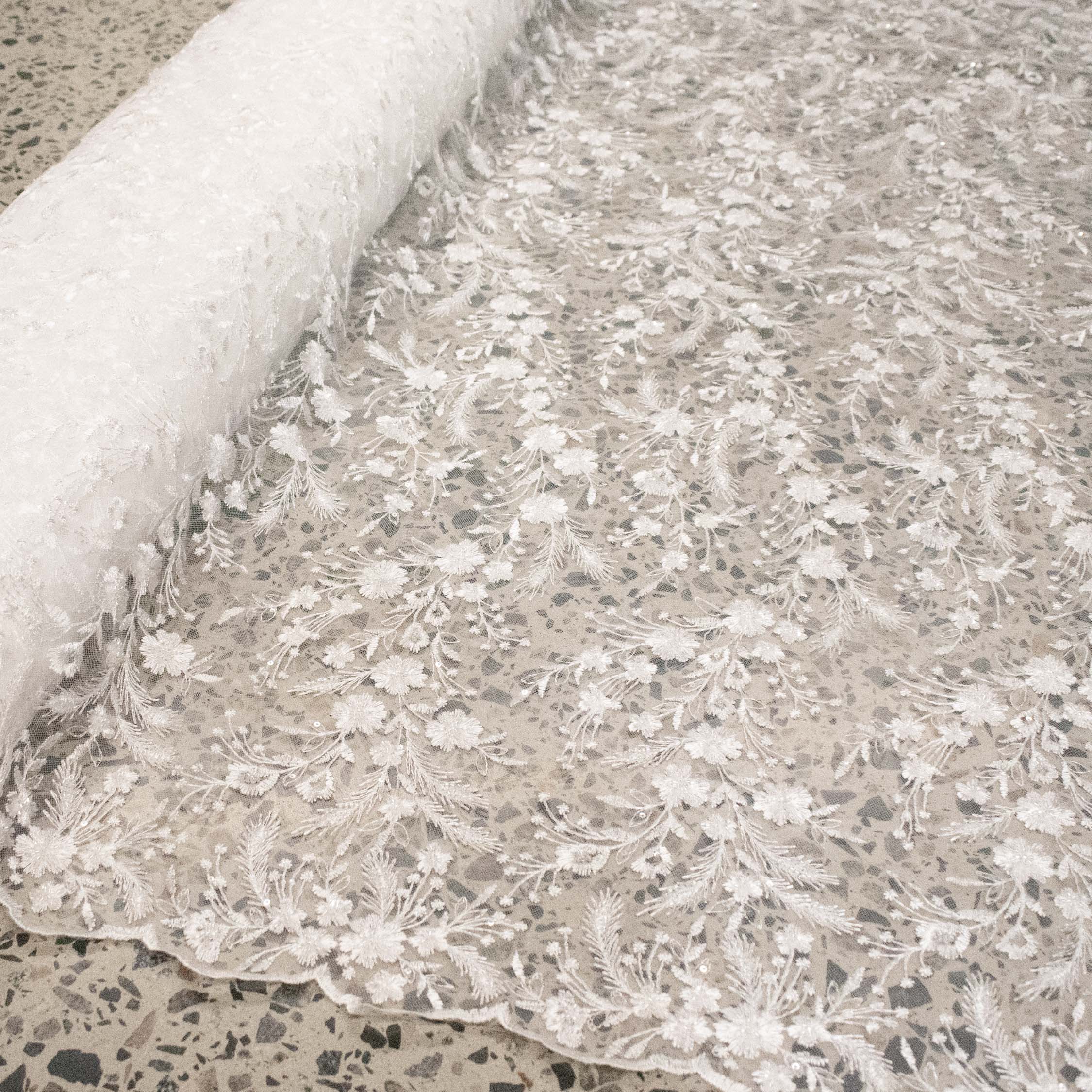 Light Weight Embroidered Couture Bridal Laces – DR23 White Floral Vines