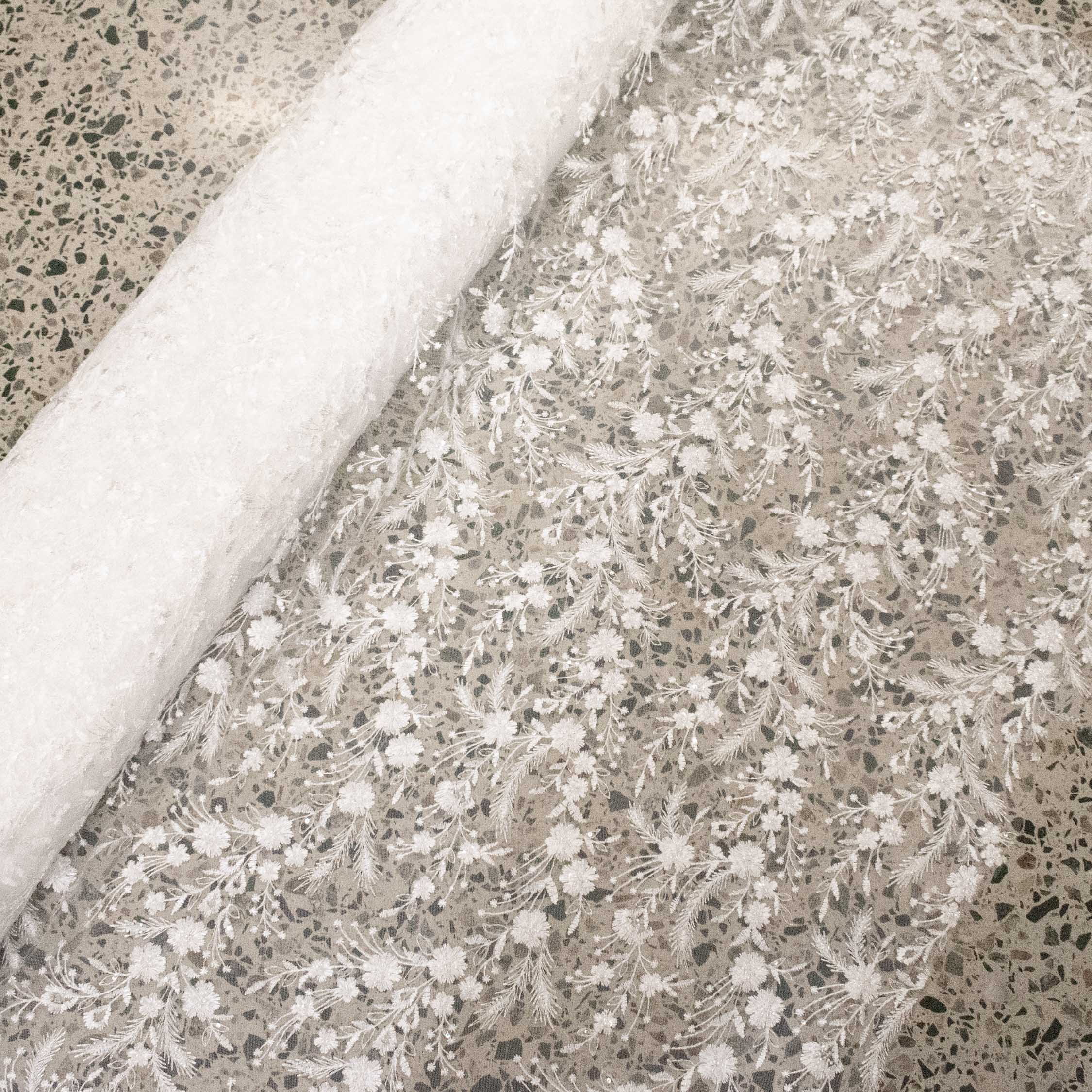 Light Weight Embroidered Couture Bridal Laces – DR23 White Floral Vines