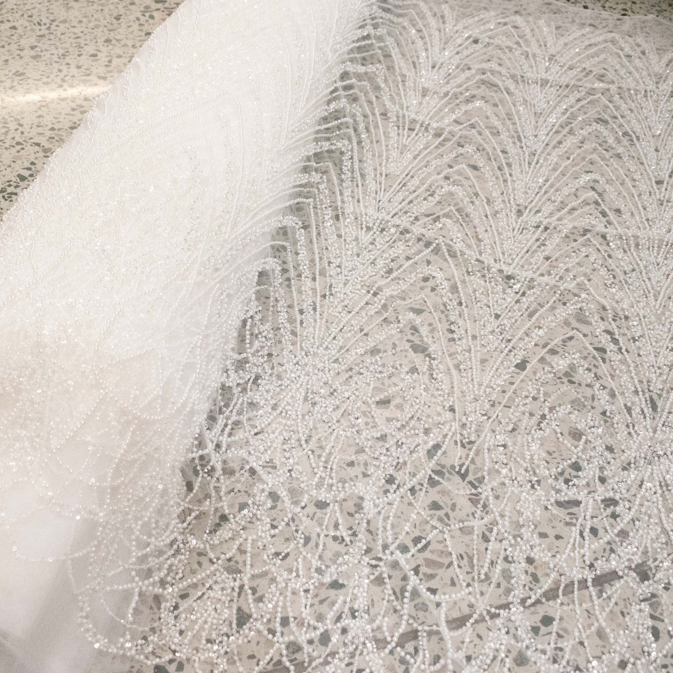 Heavy Beaded Embroidered Couture Bridal Laces – RRF2408 Off White Glamorous Chevron