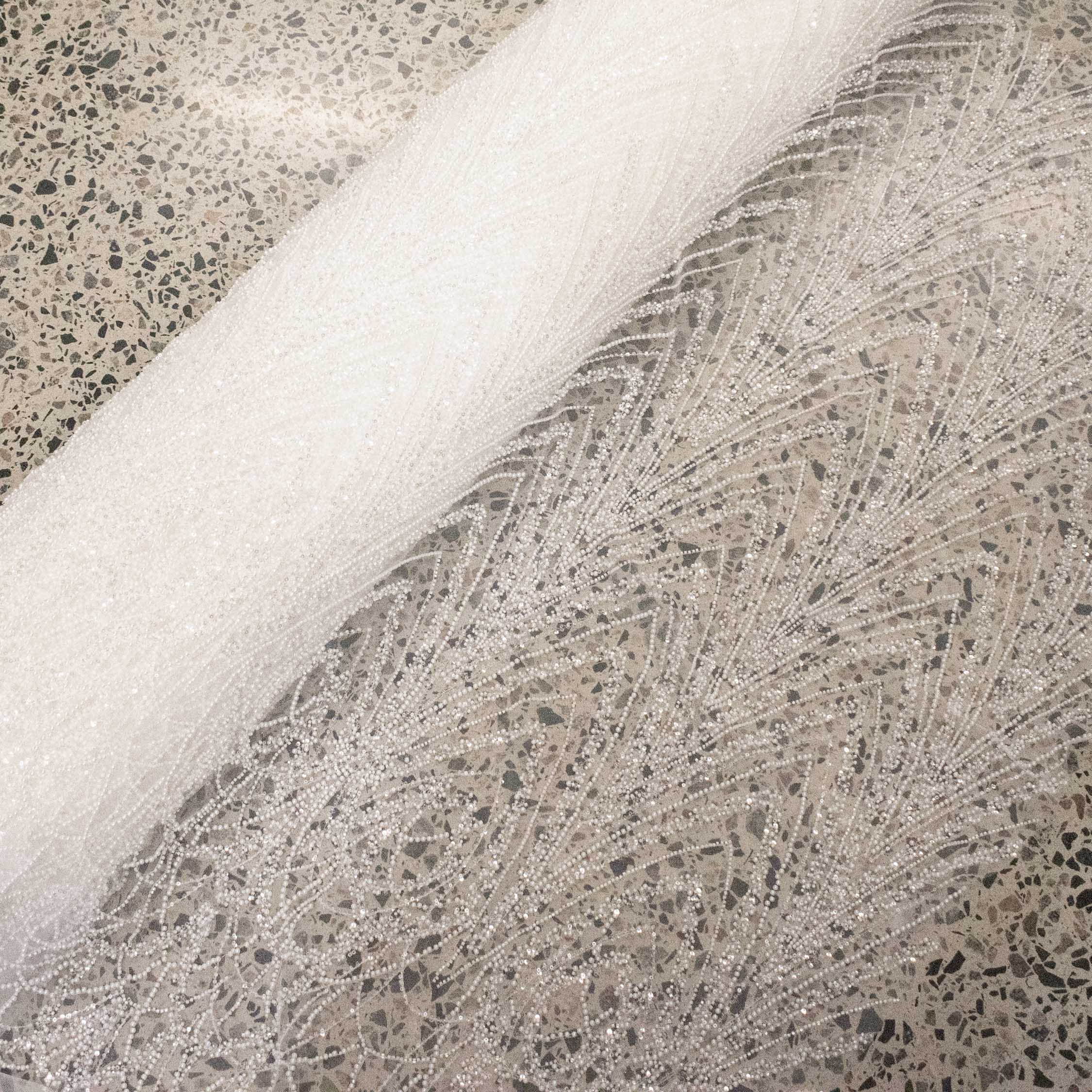 Heavy Beaded Embroidered Couture Bridal Laces – RRF2408 Off White Glamorous Chevron